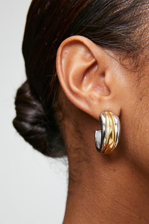 Two-Tone Half Hoop Earrings - Gold