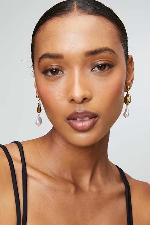 Gold And Pearl Drop-Earrings - Gold
