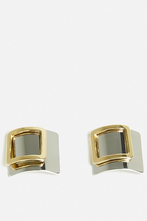 Zadie Two Tone Metal Square Earrings - Silver/Gold