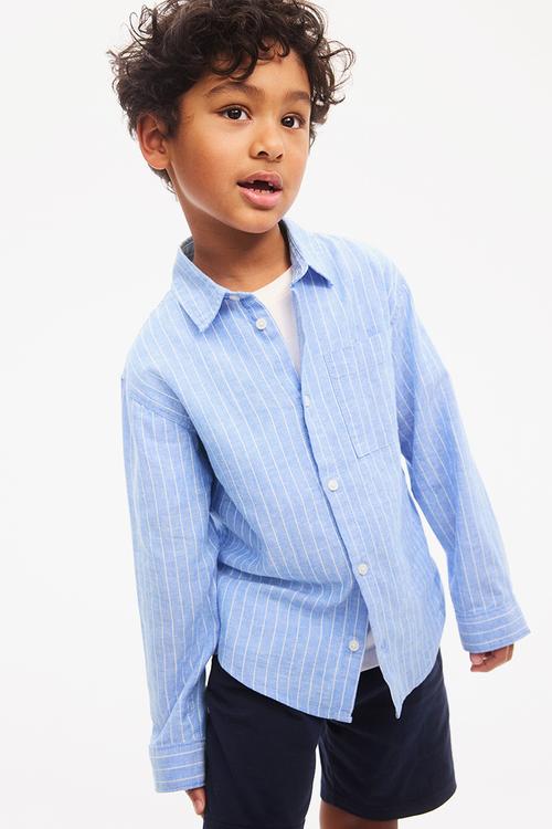 Linen-blend shirt - light blue/striped