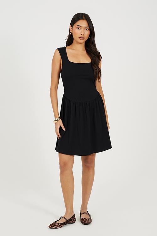 Ladies Scoop Neck Mini Dress - Black