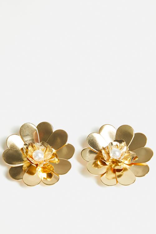 Yvaine Floral Pearl Earrings-Gold