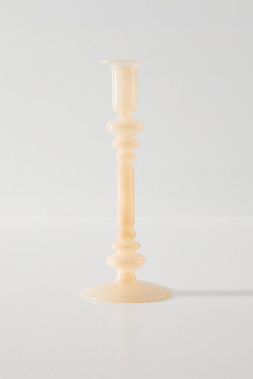 Glass Candle Stick Beige 9x9x23cm