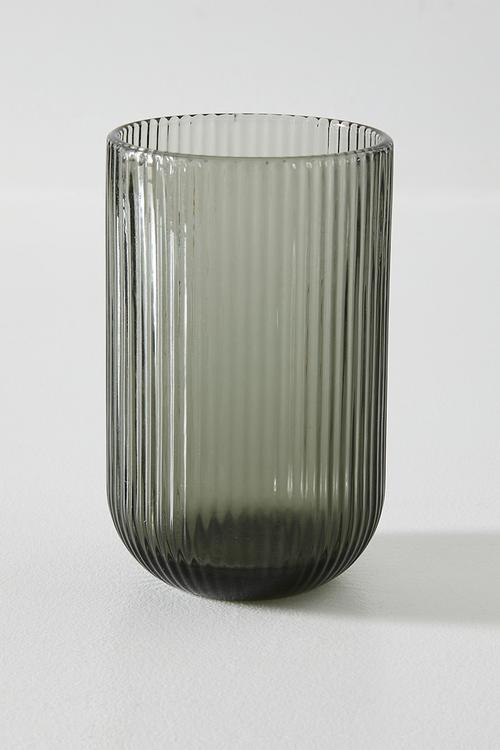Tumbler Stripe Glass Grey 8x8x13cm