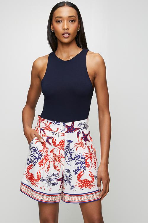 High Waisted Starfish Short Border Print Detail - Multi