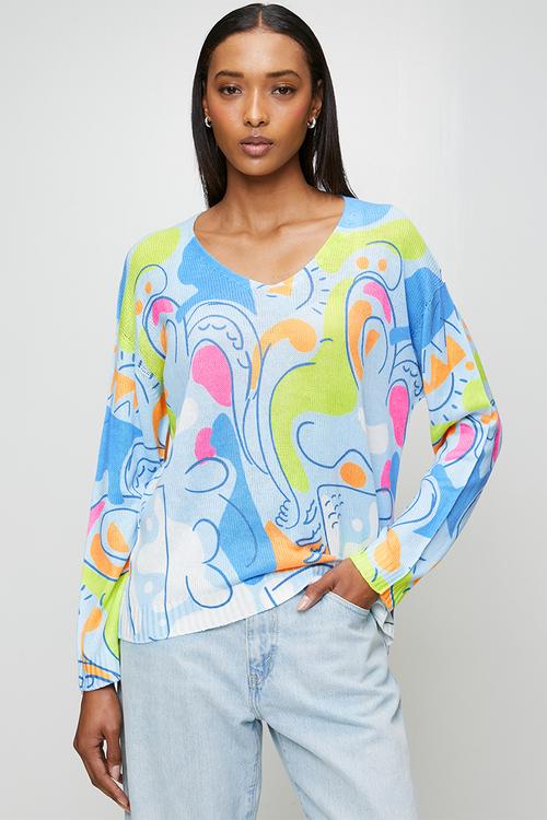Made In Italy Viscose Blend L/S -Neck Knitwear Top - Sky