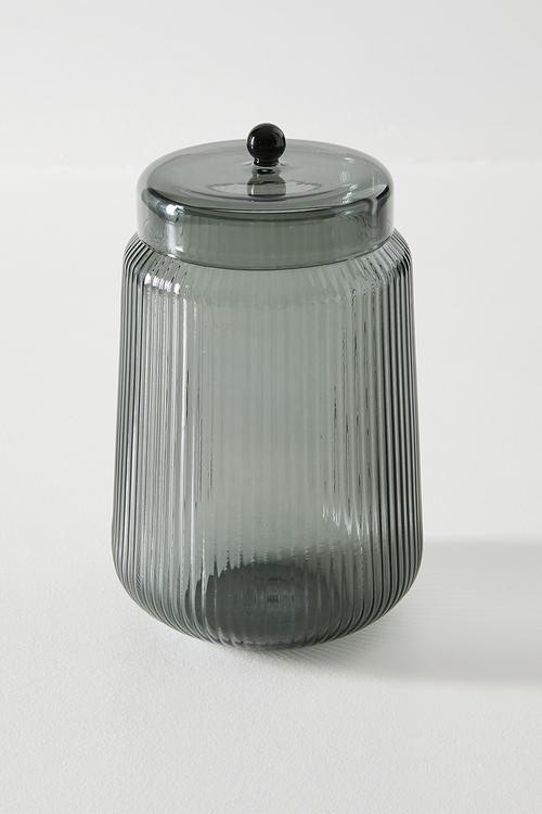 Ribbed Glass Jar Smoke 12.2x12.2x18cm