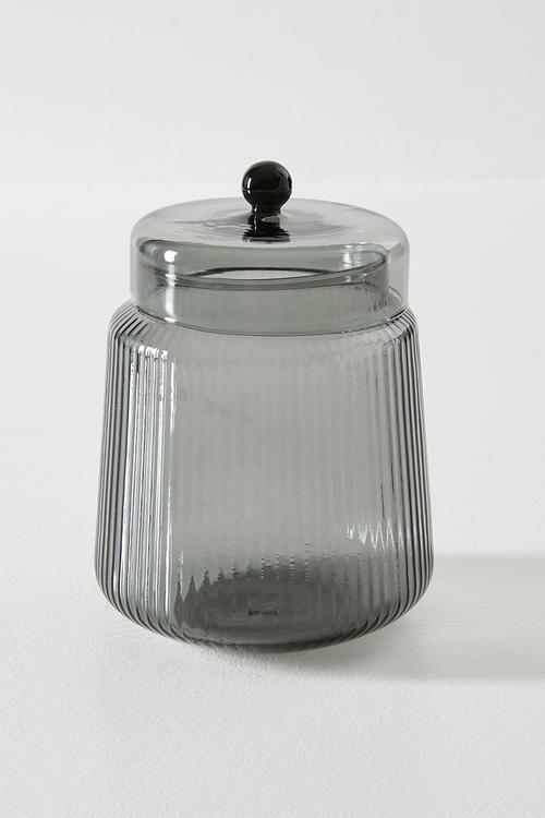 Ribbed Glass Jar Smoke 10.3x10.3x14.3cm