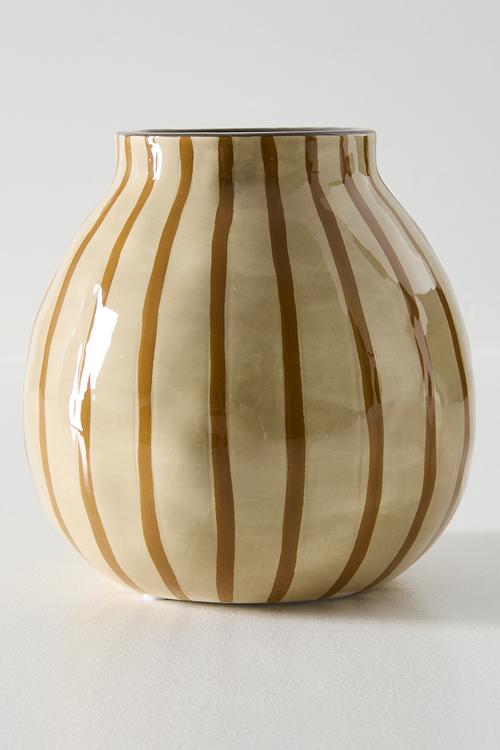 Striped Ceramic Vase Natural - light brown