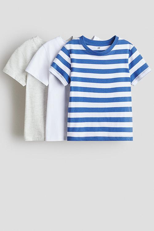 3-pack cotton t-shirts - blue/striped
