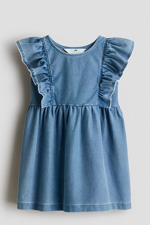Flounced sweatshirt dress - denim blue