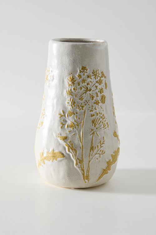 Floral Stoneware Vase - Beige