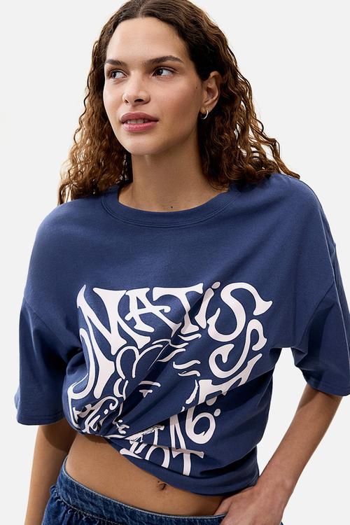 Oversized print-motif T-shirt - dark blue/apoh