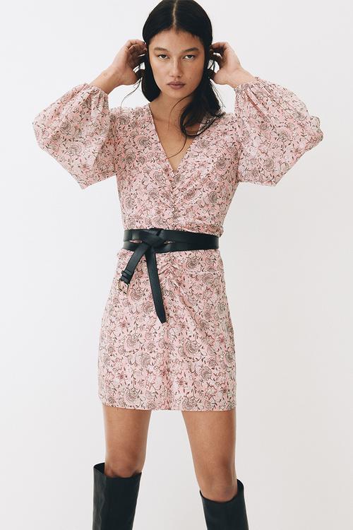 Button-detail crinkled dress - pink/floral