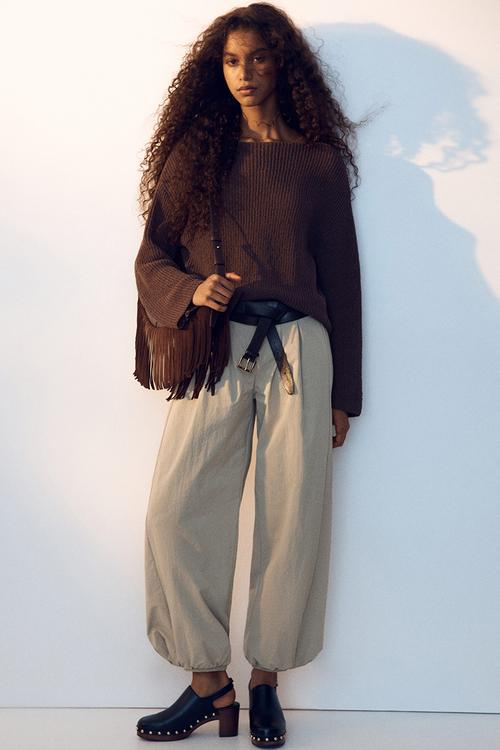 Balloon-leg nylon trousers - beige