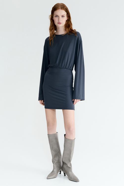 Long-sleeved jersey dress - dark blue