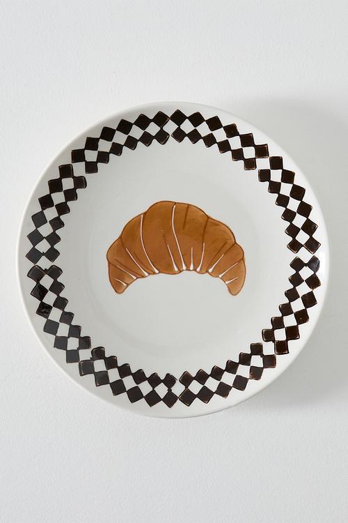 Plate Croissant Stoneware - White & Brown 