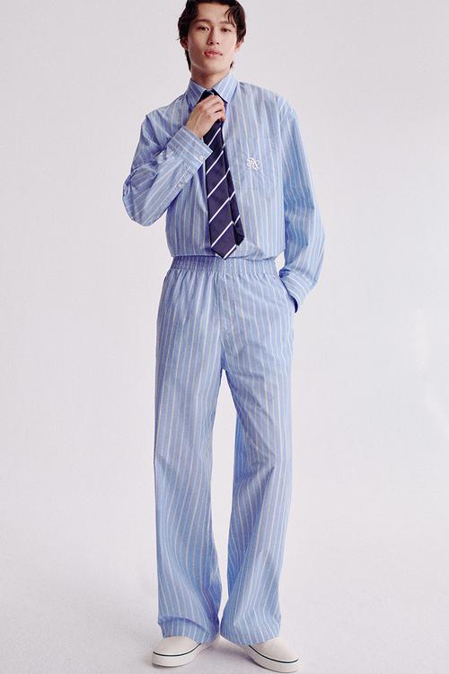 Relaxed fit trousers - light blue/striped