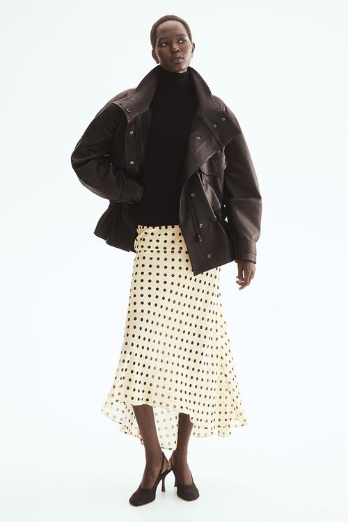 Viscose skirt - light beige/polka dot