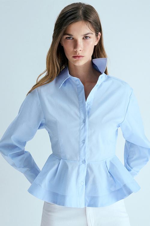 Poplin peplum shirt - light blue