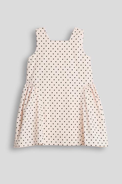 Sleeveless side gather dress - pastel pink/polka dots