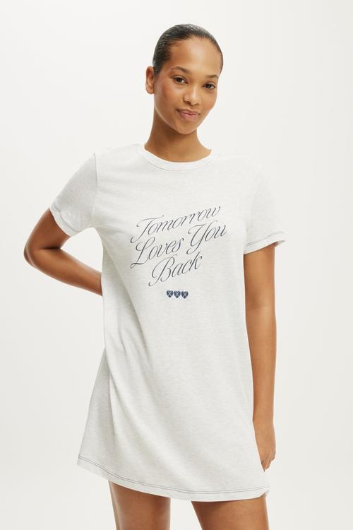 Relaxed Graphic T-Shirt Nightie - Tomorrow Light Grey Marle