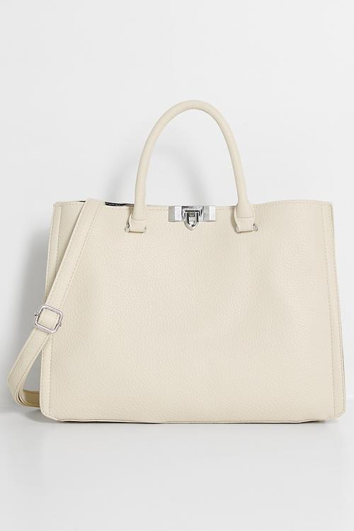 Greta-Rose Structured Top Handle Tote - Cream