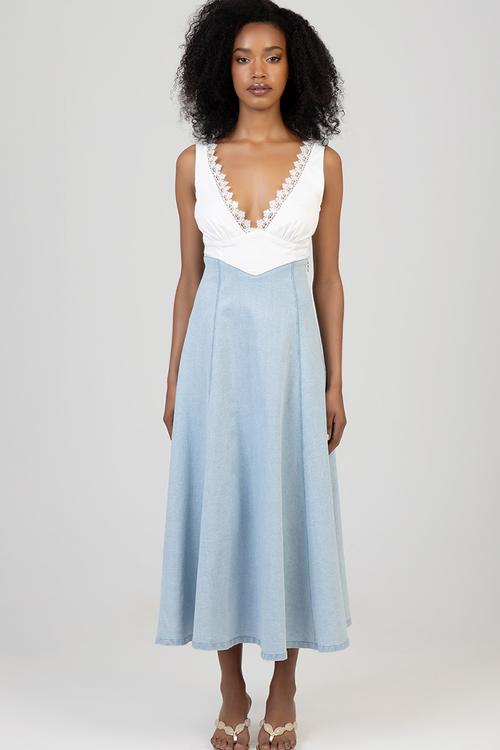 Gracie Midi Denim Dress - Light Vintage