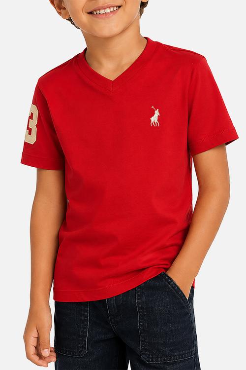 Boys James V Neck Tee - Red