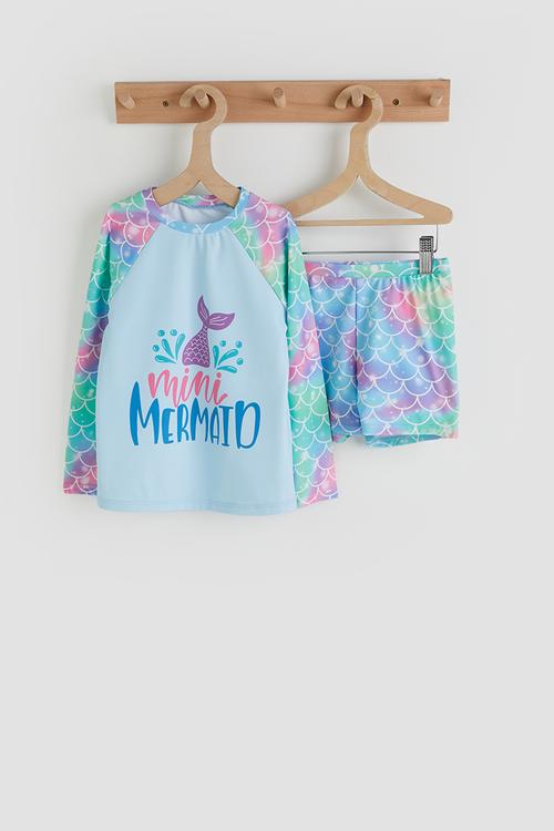 Rash guard and board shorts - laser blue/aop