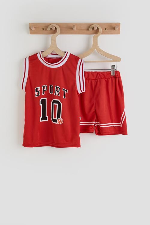 Sporty tee & shorts - flame red