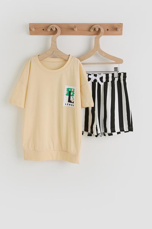 Tee & shorts - lt yellow & black stripes