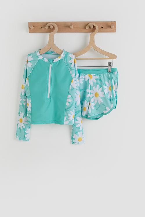 Rash guard with matching bottoms - aqua blue/aop