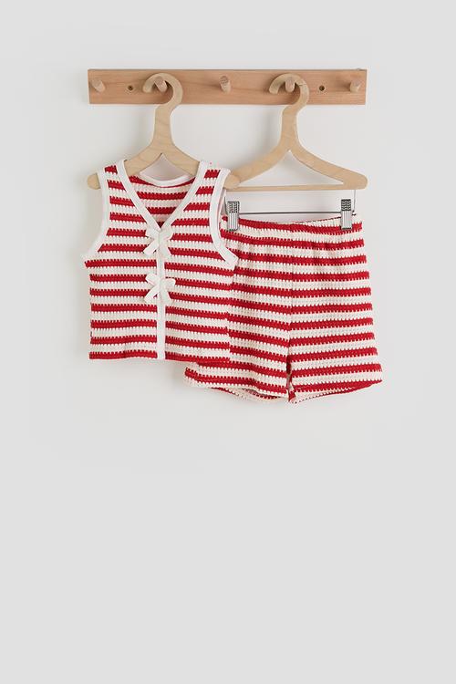 Striped top & shorts - red & white 