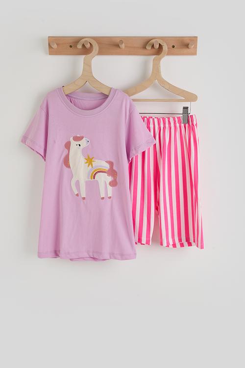 Tee with shorts - lt purple & red stripes