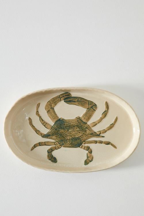 Crab Stoneware Serving Plate - Green