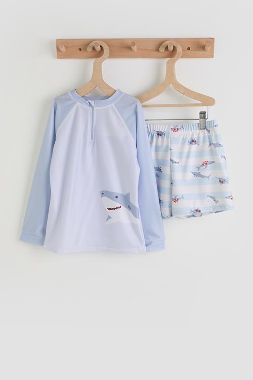 Rash guard and board shorts - blue/aop
