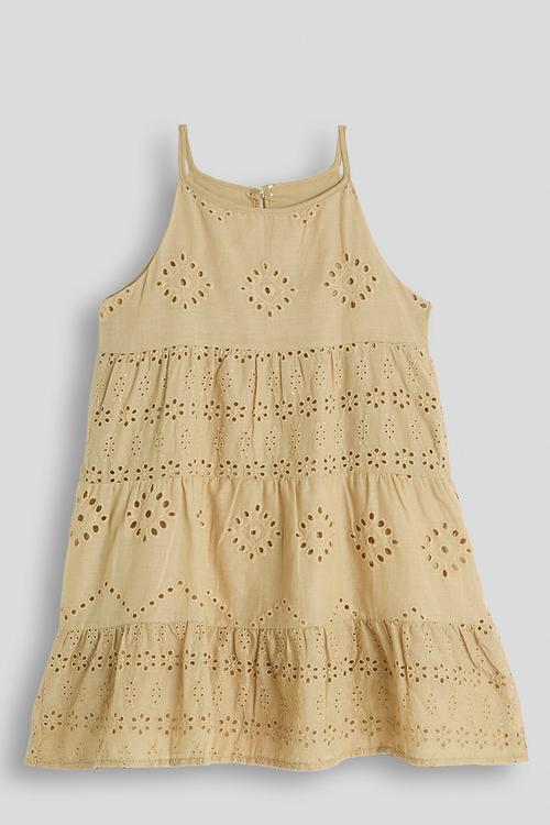 Tiered eyelet detail dress - beige