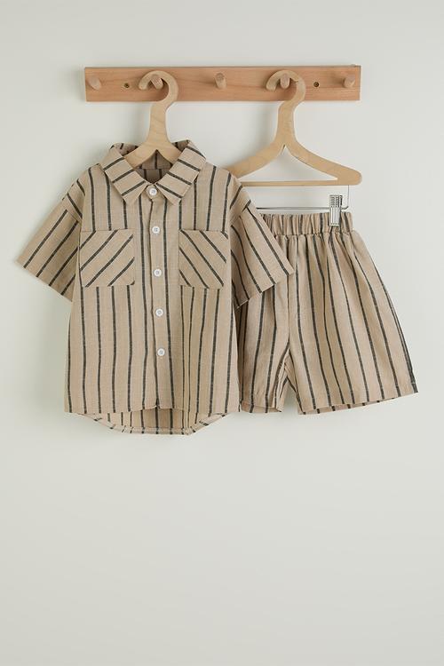 Striped shirt and shorts - beige