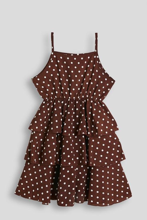 Tiered polka dot dress - chocolate