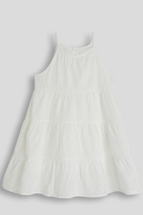 Tiered eyelet detail dress - white