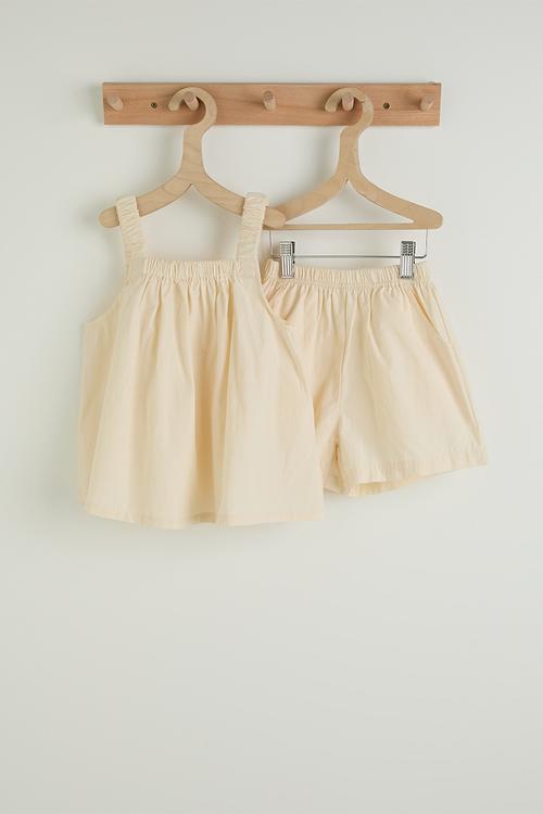 Square neck blouse & shorts - off white