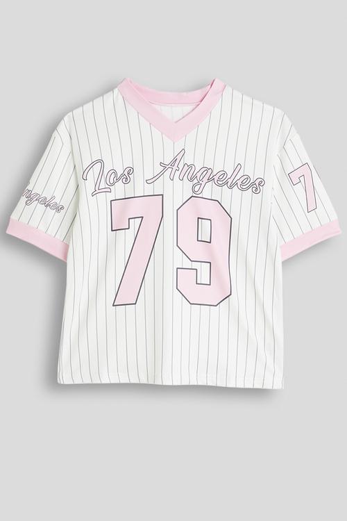 Sport jersey-style tee - white/pink
