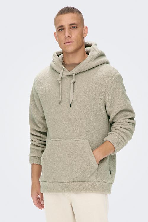Onsremy reg teddy hoodie sweat - silver lining