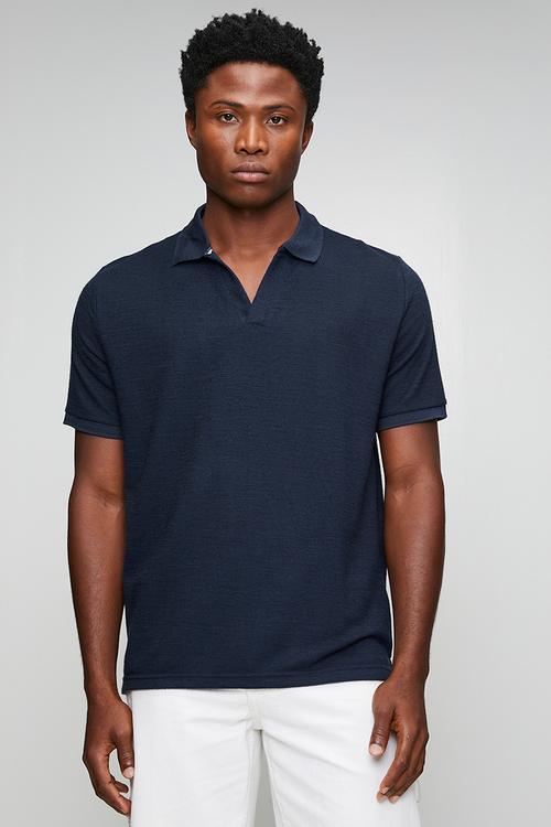 Mens short sleeved trophy neck polo shirt wystanb - navy