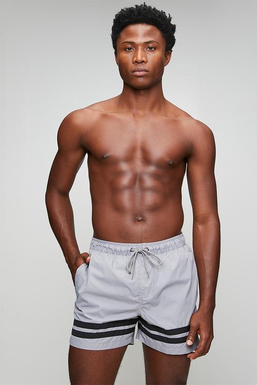 MENS 50D POLYESTER SWIMSHORT RIOSGREY - GREY / BLACK STRIPE