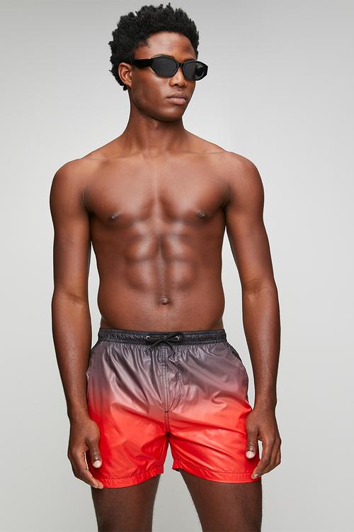 MENS 50D DIP DYE PRINTED SWIMSHORTS DIPDYERED - RED/BLACK