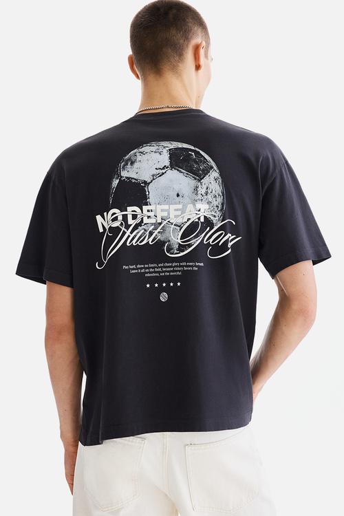 Loose fit printed T-shirt - dark grey/no defeat