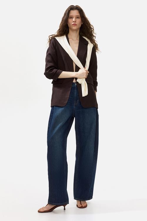 Gathered-sleeve blazer - dark brown