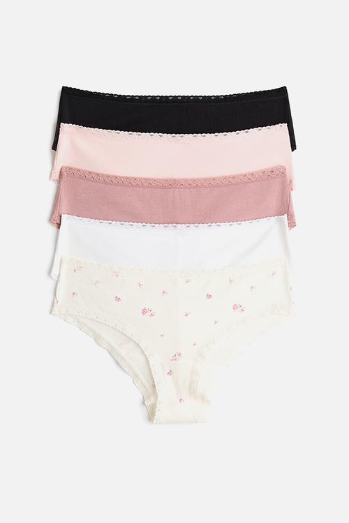 5-pack cotton hipster briefs - light pink/cream floral